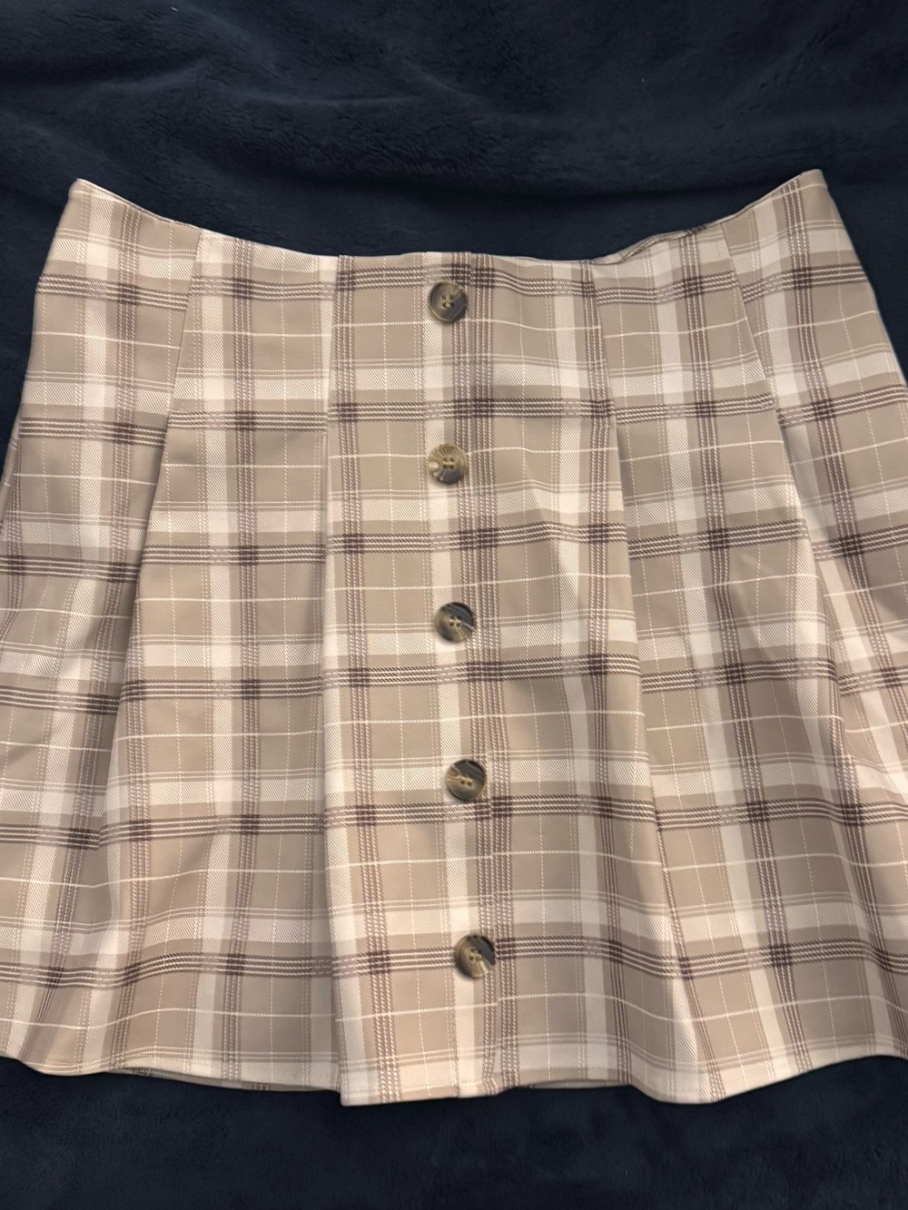 Plaid Button-Front Mini Skirt in Beige